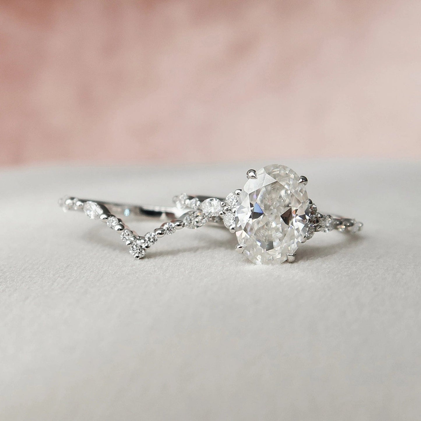 3.0 CT Oval Cut  Moissanite Half Eternity Bridal Set