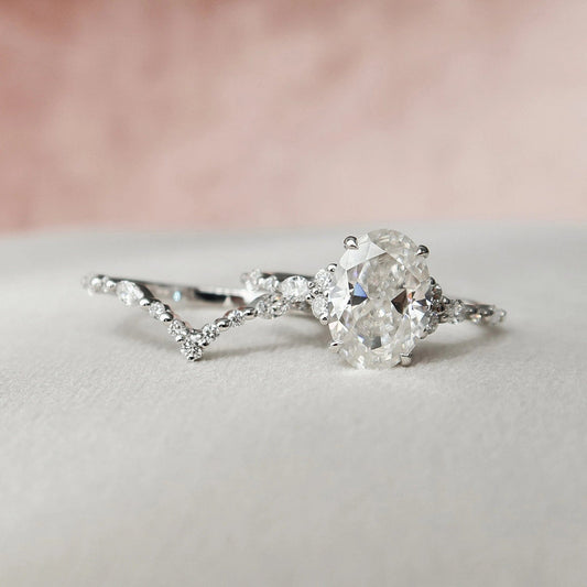 3.0 CT Oval Cut  Moissanite Half Eternity Bridal Set