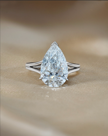 5 CT Pear Lab grown Diamond Split Shank Engagement Ring