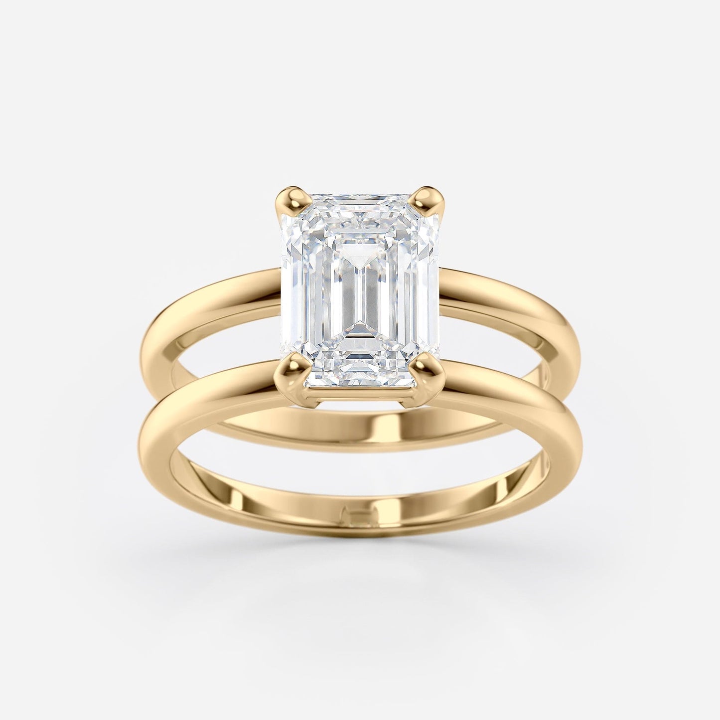 2 CT Emerald Cut Double Band Solitaire Moissanite Engagement Ring