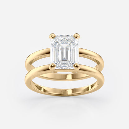 2 CT Emerald Cut Double Band Solitaire Moissanite Engagement Ring
