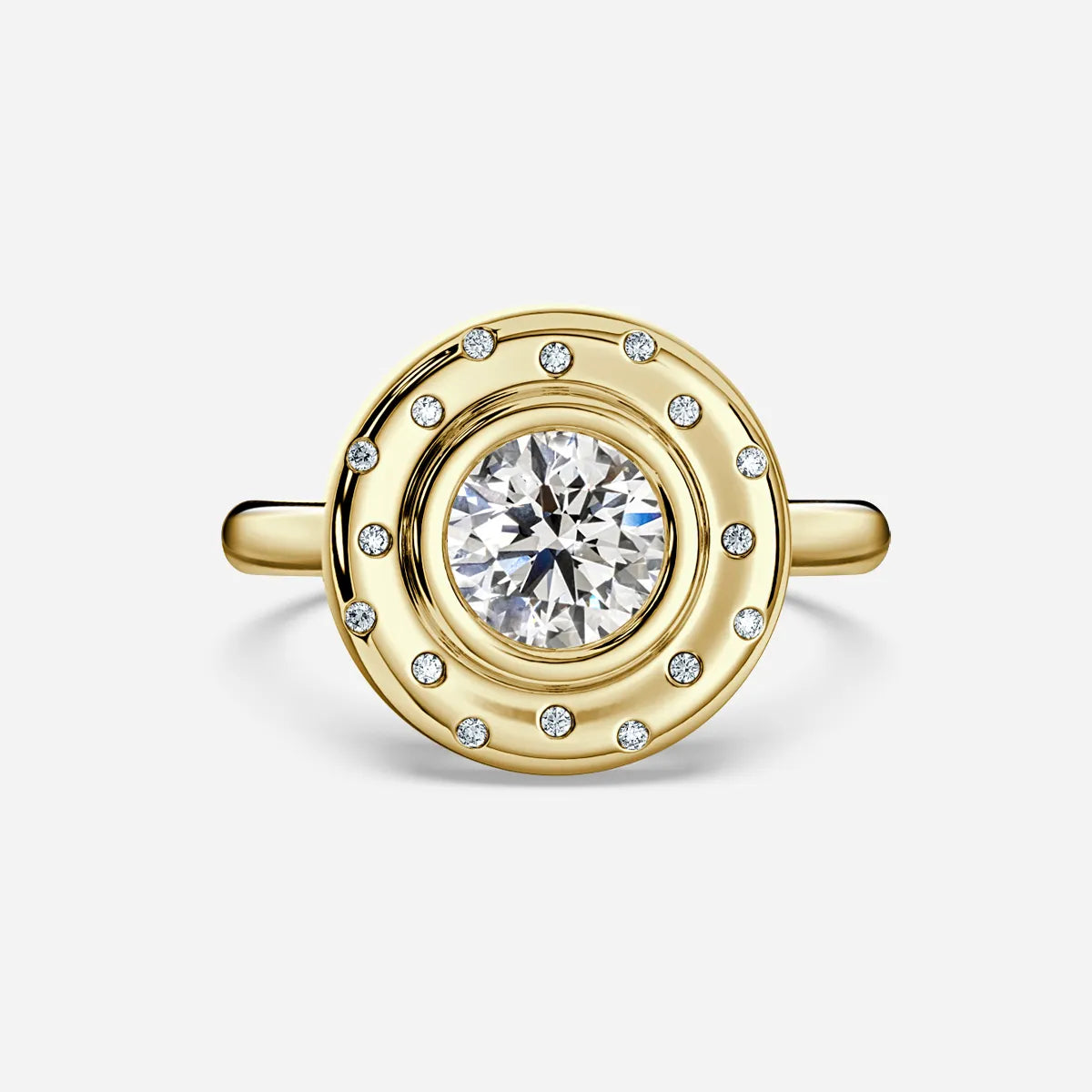 1 CT - 2 CT Round Cut Bezel Set Cluster Unique Moissanite Engagement Ring