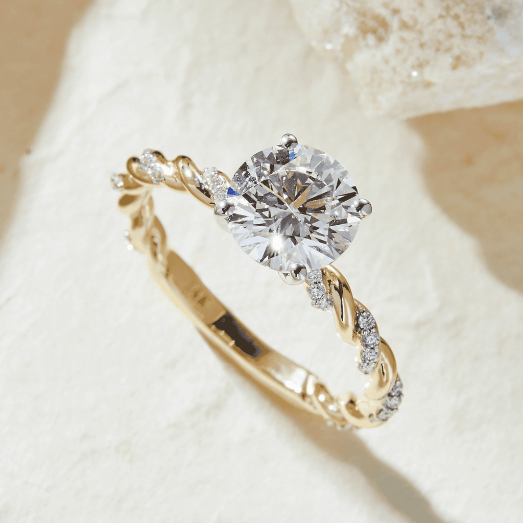 1.5 CT Round Cut Twisted Pave Style Moissanite Engagement Ring