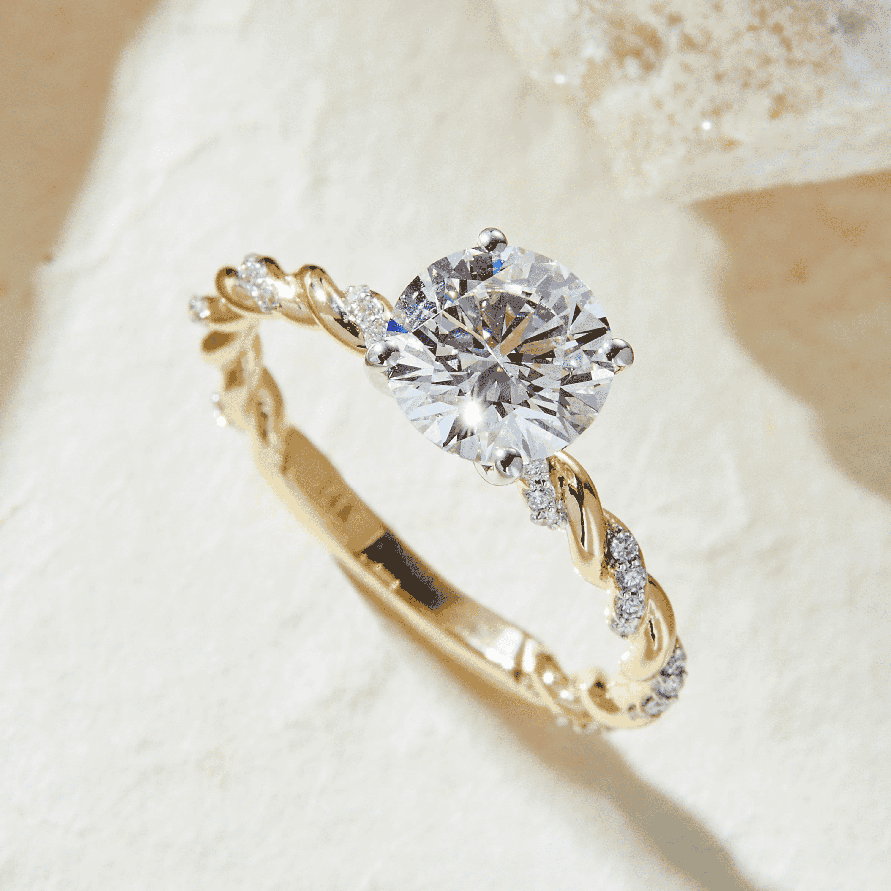 1.5 CT Round Cut Twisted Pave Style Moissanite Engagement Ring