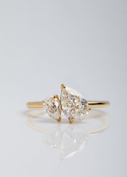 1.25 TCW Pear Cut Two Stone Moissanite Engagement Ring