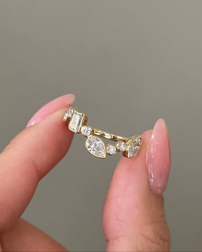 Multi Shape CVD Diamond Bezel Curvy Wedding Band