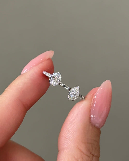 Pear & Oval CVD Diamond Bezel with Open Cuff Wedding Band