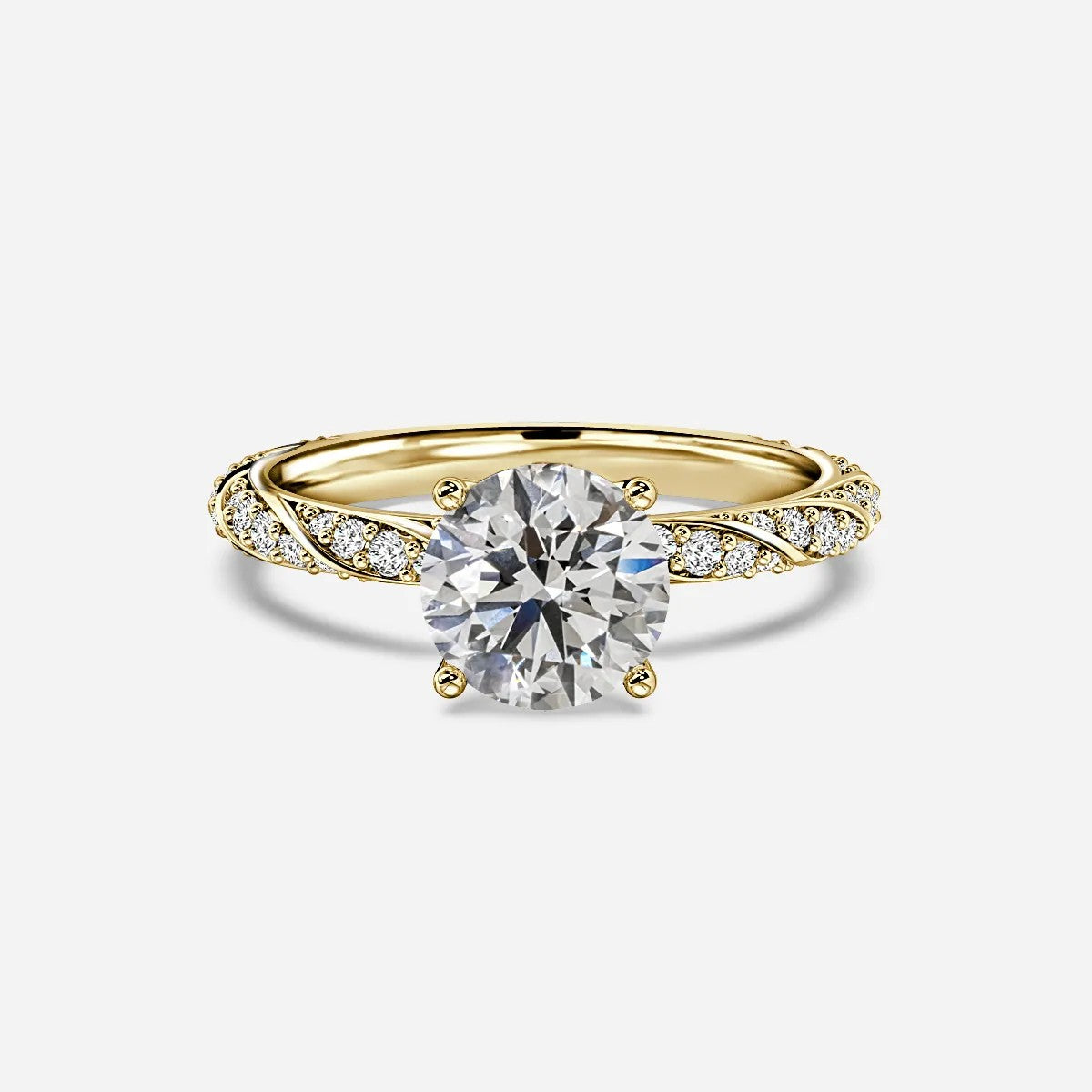 1.7 CT - 2.8 CT Round Cut Twisted Pave Moissanite Engagement Ring