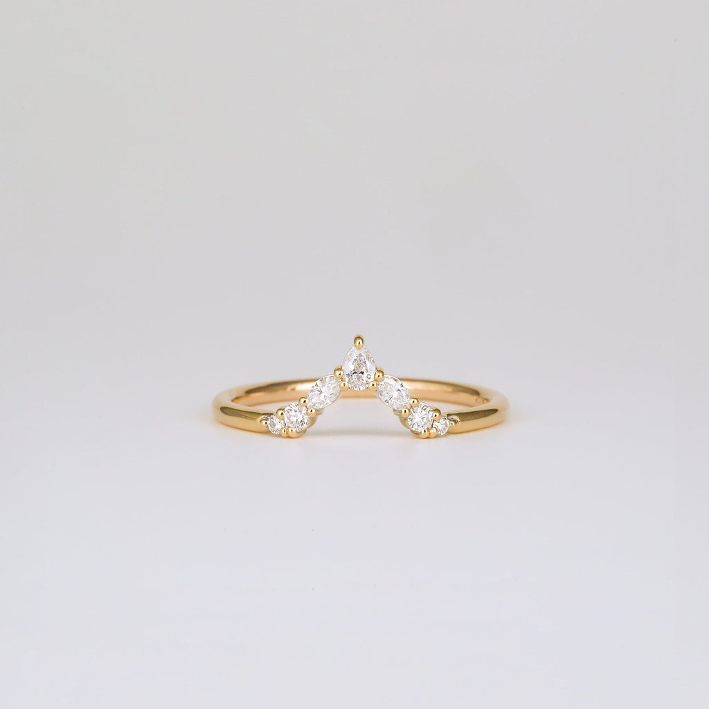 0.17 TCW Marquise, Pear & Round CVD Diamond V-Shaped Wedding Band