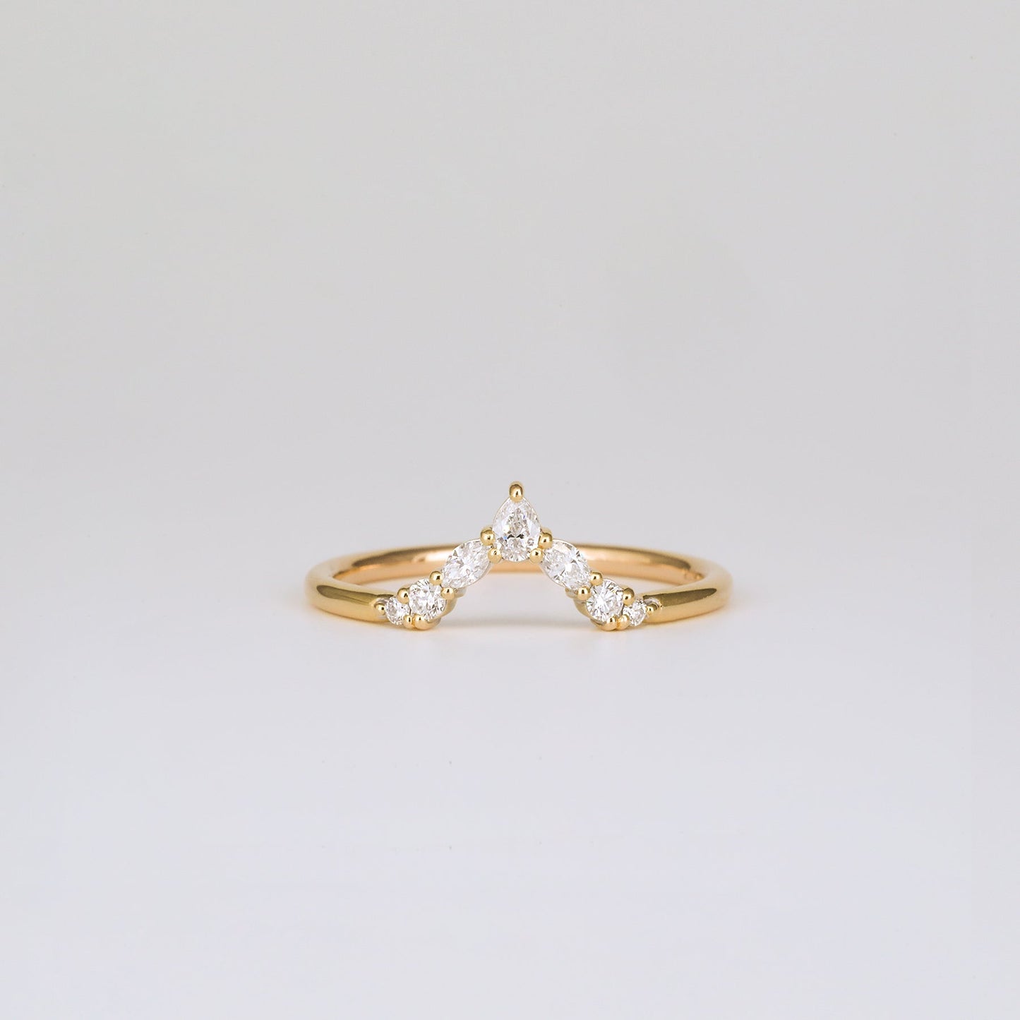 0.17 TCW Marquise, Pear & Round CVD Diamond V-Shaped Wedding Band