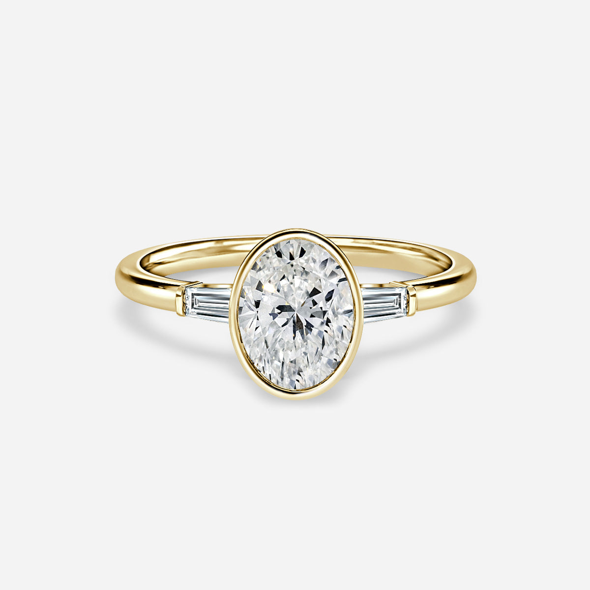 1.5 CT - 2.5 CT Oval Cut Three Stone Bezel Set Moissanite Engagement Ring
