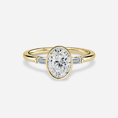 1.5 CT - 2.5 CT Oval Cut Three Stone Bezel Set Moissanite Engagement Ring