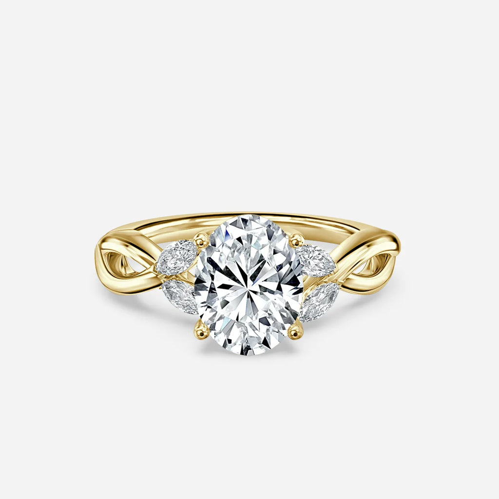 1.9 CT - 2.9 CT Oval Cut Twisted Cluster Moissanite Engagement Ring