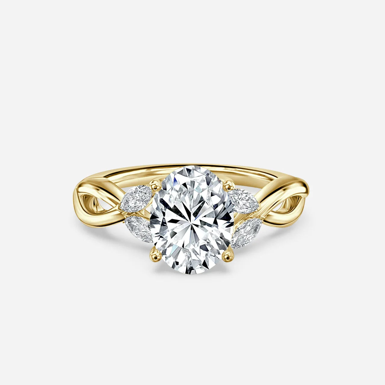 1.9 CT - 2.9 CT Oval Cut Twisted Cluster Moissanite Engagement Ring