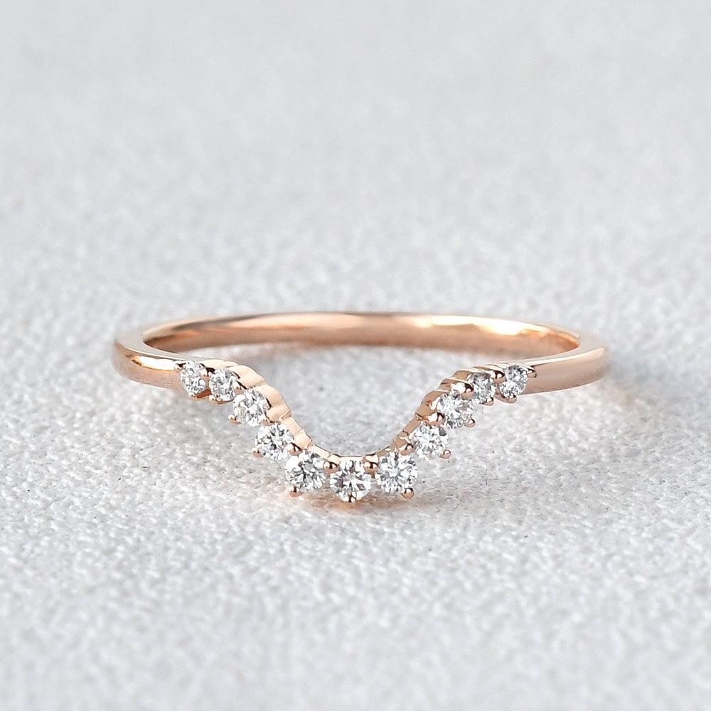 0.1 TCW Round Moissanite Curved Pave Stacking Wedding Band