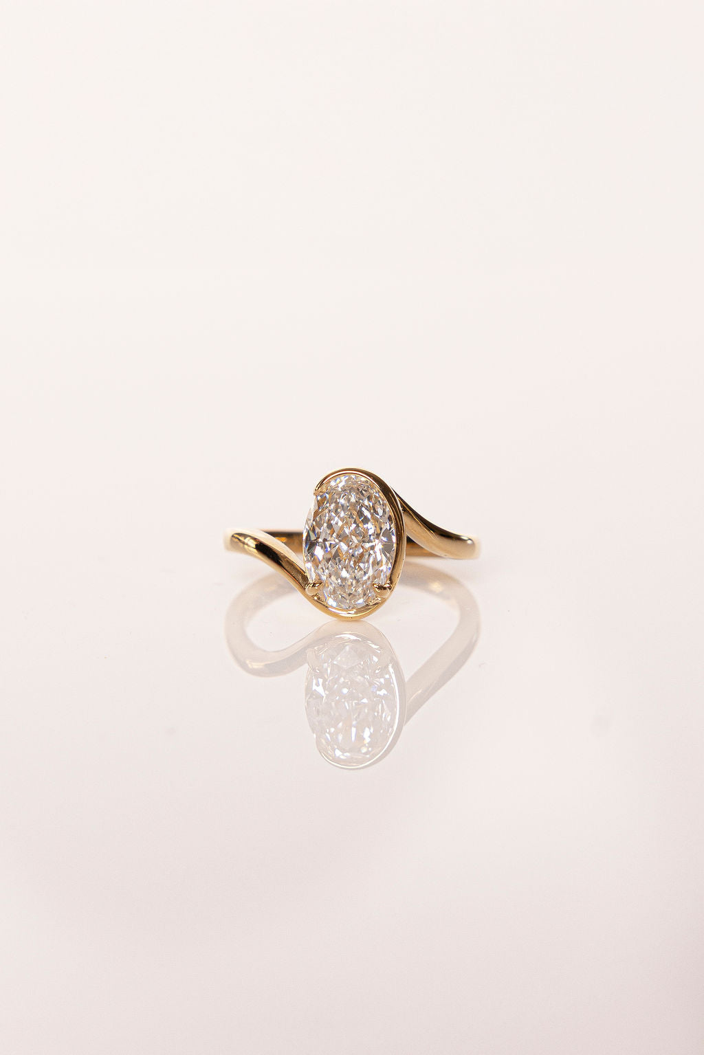 1 CT - 2 CT Oval Cut Half Bezel Solitaire Moissanite Engagement Ring