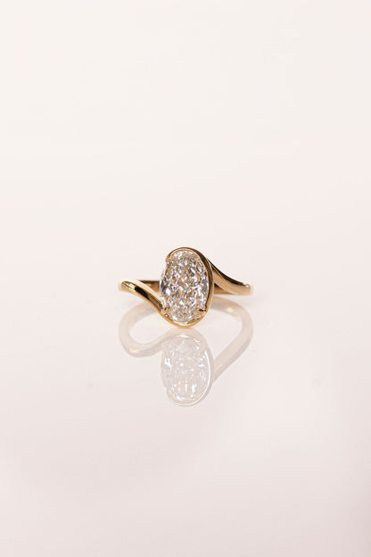 1 CT - 2 CT Oval Cut Half Bezel Solitaire Moissanite Engagement Ring