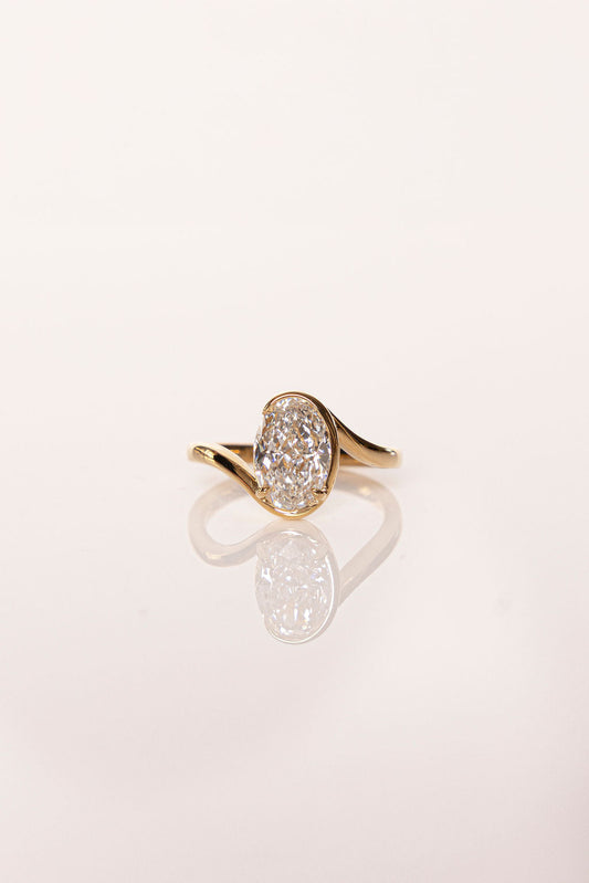 1 CT - 2 CT Oval Cut Half Bezel Solitaire Moissanite Engagement Ring