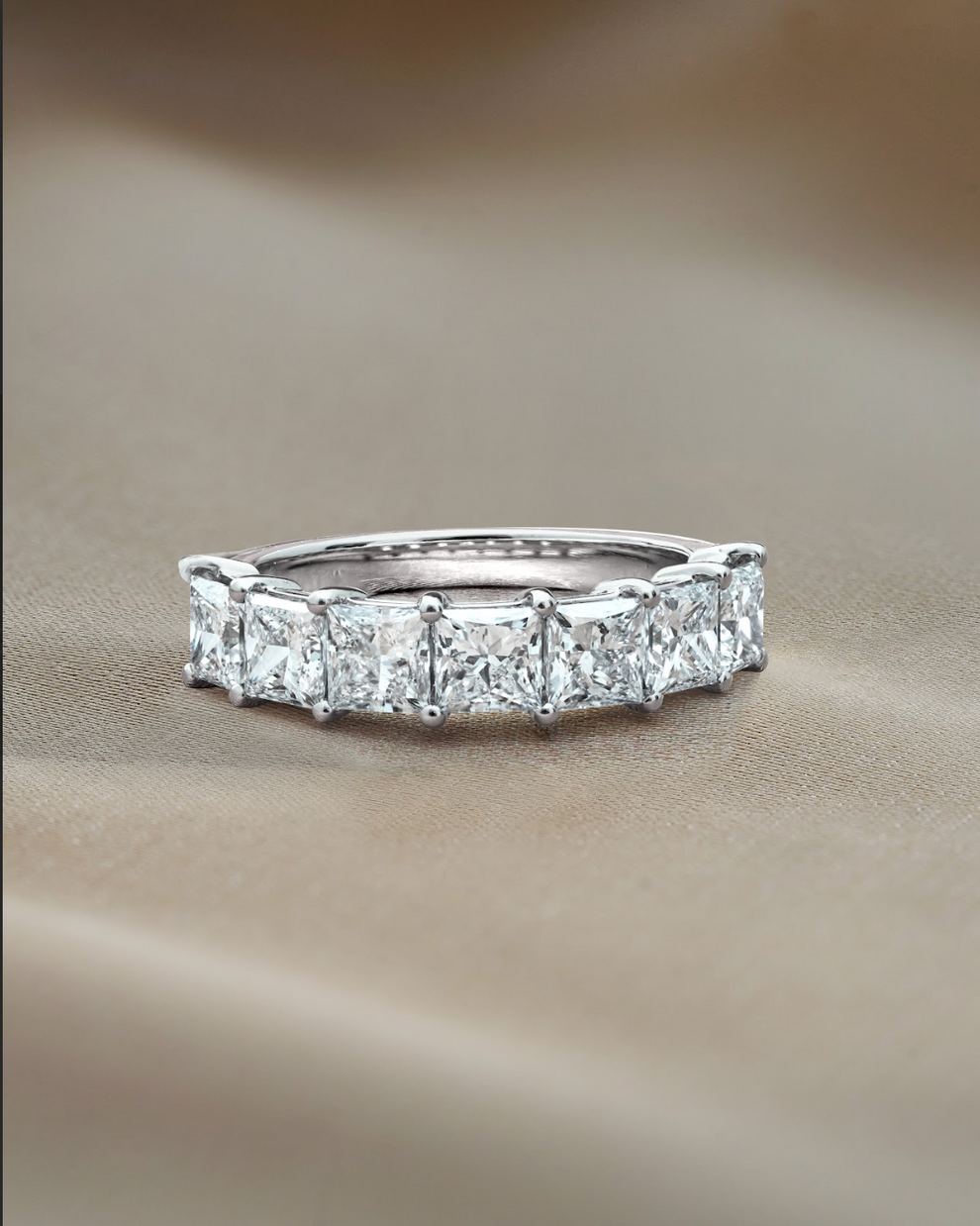2.3 TCW Princess CVD Diamond Half Eternity with Shared Prong Wedding Band