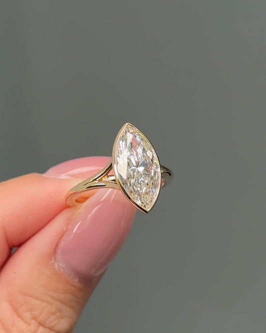 Marquise Lab grown Diamond Split Shank Bezel Engagement Ring