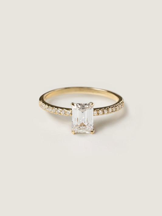 0.9 CT - 2.9 CT Emerald Cut Lab grown Diamond Pave Engagement Ring