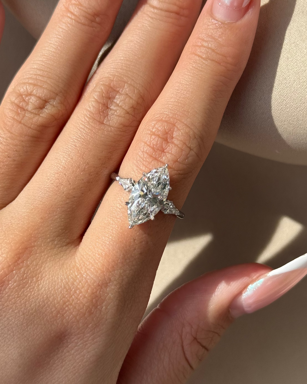 3 CT Marquise Cut Lab grown Diamond Three Stone Engagement Ring