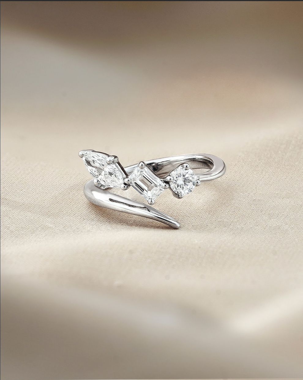 0.81 TCW Mix Shape CVD Diamond Three Stone Wedding Band