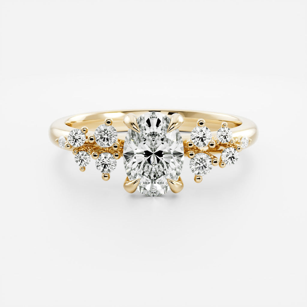 1.5 CT - 2.5 CT Oval Cut Cluster Style Moissanite Engagement Ring