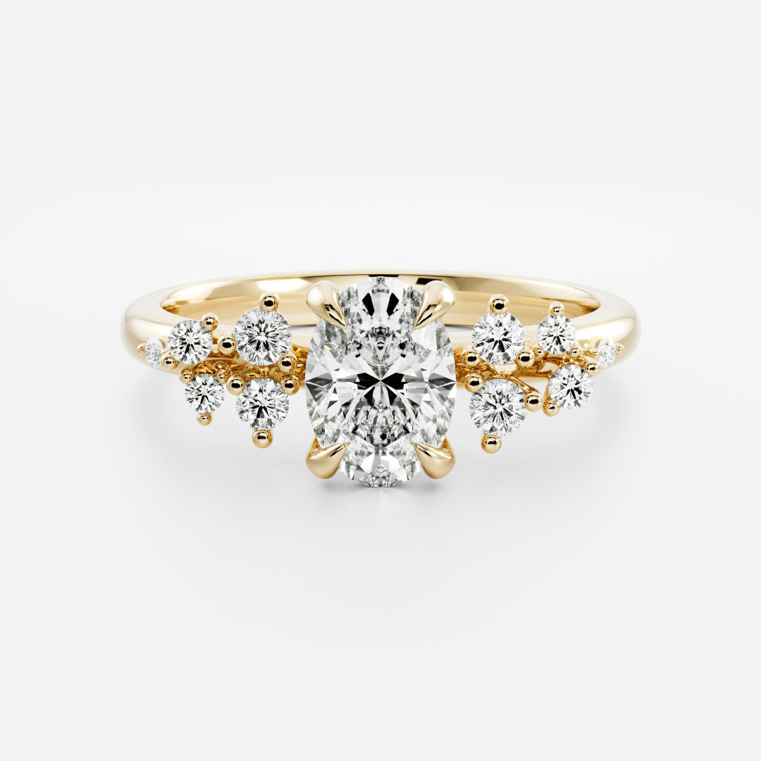 1.5 CT - 2.5 CT Oval Cut Cluster Style Moissanite Engagement Ring