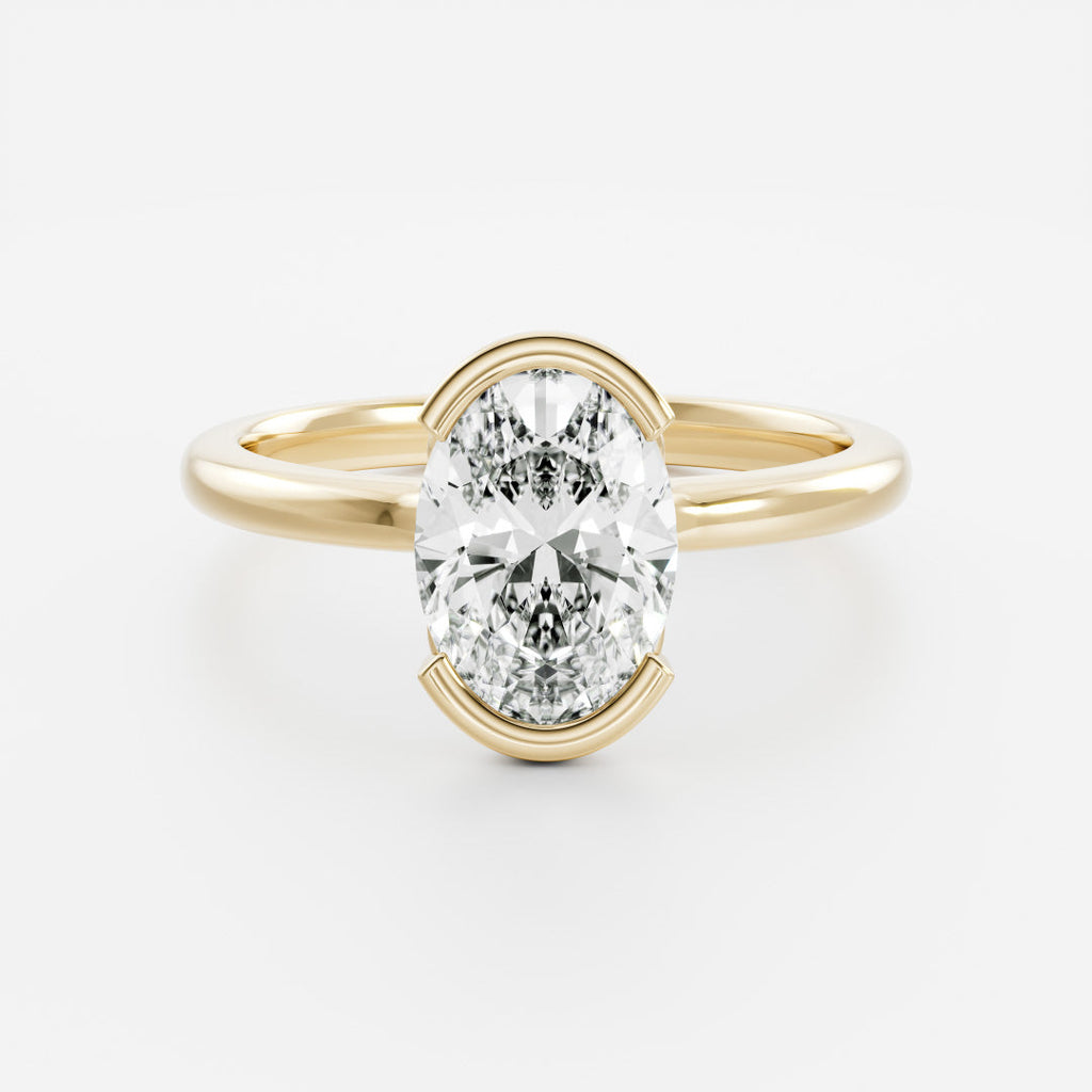 1.5 CT - 2.5 CT Oval Cut Half Bezel Solitaire Moissanite Engagement Ring