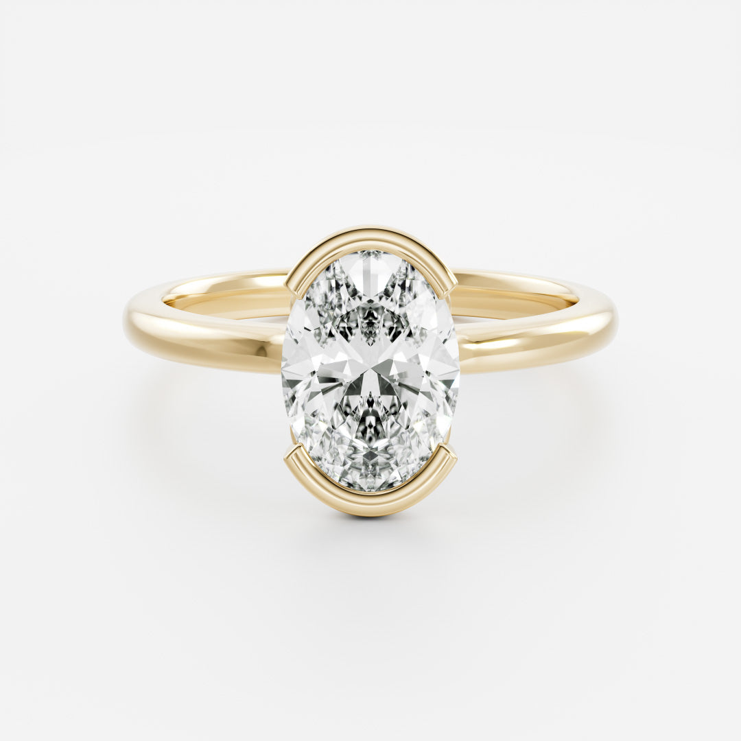 1.5 CT - 2.5 CT Oval Cut Half Bezel Solitaire Moissanite Engagement Ring