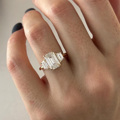 3 CT Emerald Cut Lab grown Diamond Three Stone Engagement Ring