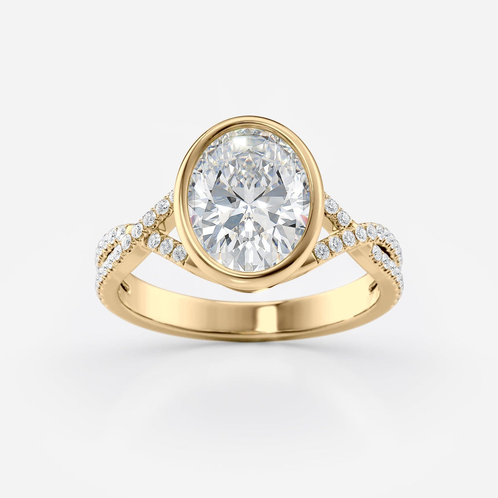 2 CT Oval Cut Twisted Pave & Bezel Setting Moissanite Engagement Ring
