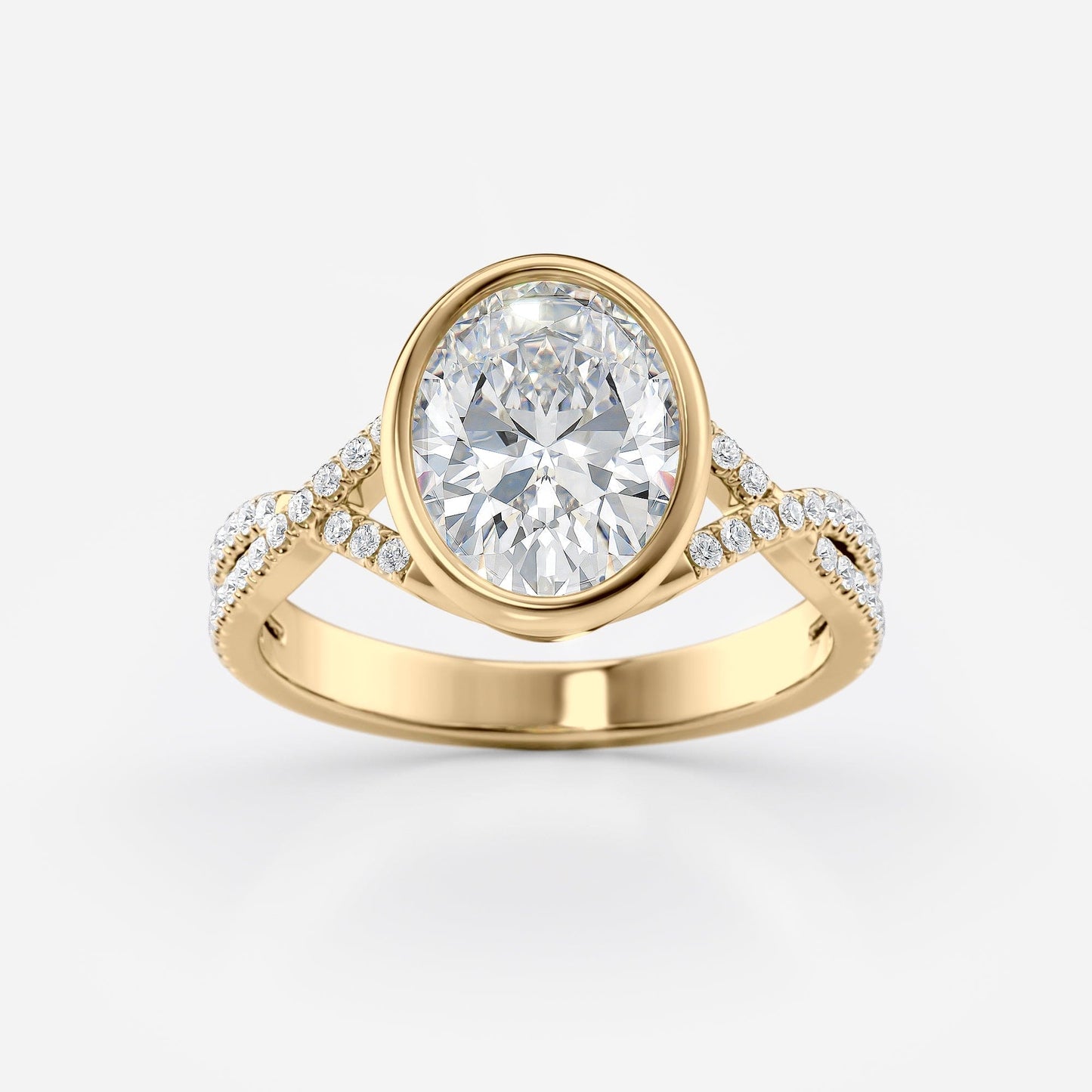 2 CT Oval Cut Twisted Pave & Bezel Setting Moissanite Engagement Ring