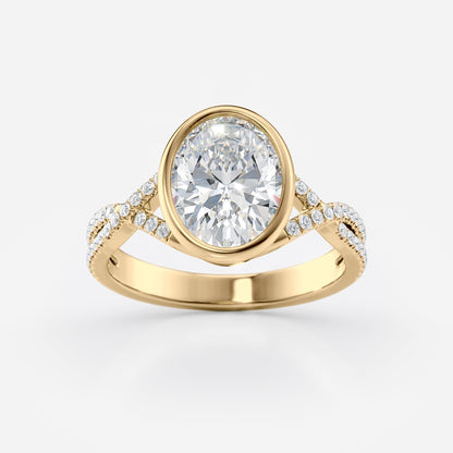 2 CT Oval Cut Twisted Pave & Bezel Setting Moissanite Engagement Ring
