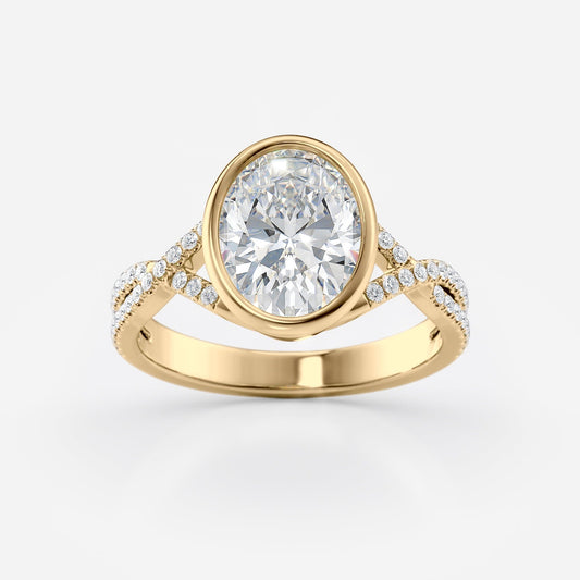 2 CT Oval Cut Twisted Pave & Bezel Setting Moissanite Engagement Ring