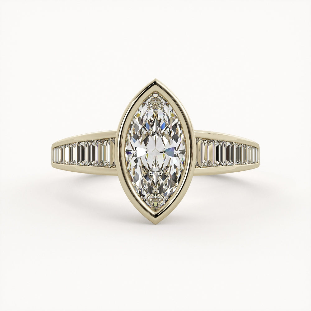 1.75 CT Marquise Cut Lab grown Diamond Bezel & Pave Setting Engagement Ring