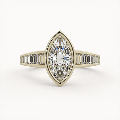 1.75 CT Marquise Cut Lab grown Diamond Bezel & Pave Setting Engagement Ring