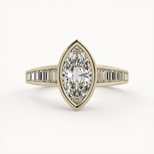 1.75 CT Marquise Cut Lab grown Diamond Bezel & Pave Setting Engagement Ring