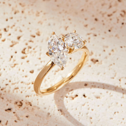 2 TCW Marquise & Round Cut Two Stone Moissanite Engagement Ring