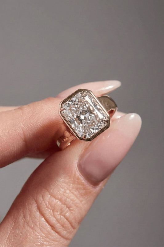Radiant Cut Double Bezel Solitaire Moissanite Engagement Ring