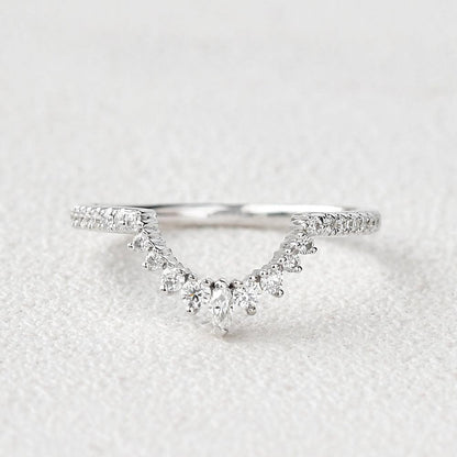 0.25 TCW Marquise & Round Moissanite Curved Stacking Wedding Band