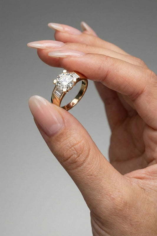 Round Cut Lab grown Diamond Side Stone Engagement Ring