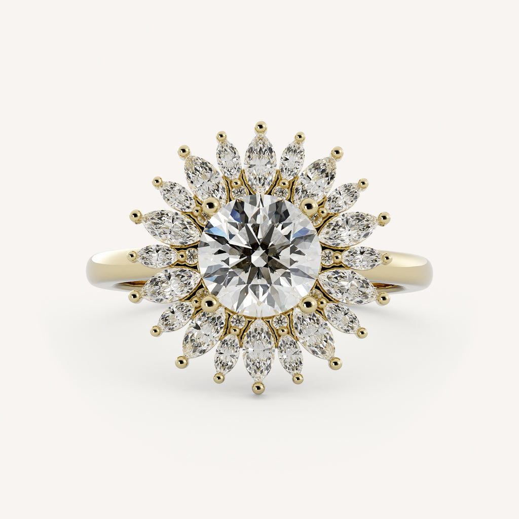 1 CT Round Cut Lab grown Diamond Halo Floral Style Engagement Ring