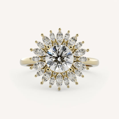 1 CT Round Cut Lab grown Diamond Halo Floral Style Engagement Ring