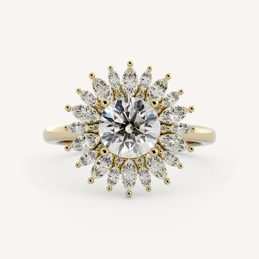 1 CT Round Cut Lab grown Diamond Halo Floral Style Engagement Ring