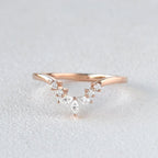0.12 TCW Marquise & Round Moissanite V-Shape Pave Wedding Band