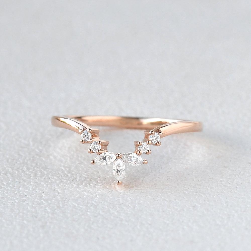 0.12 TCW Marquise & Round Moissanite V-Shape Pave Wedding Band