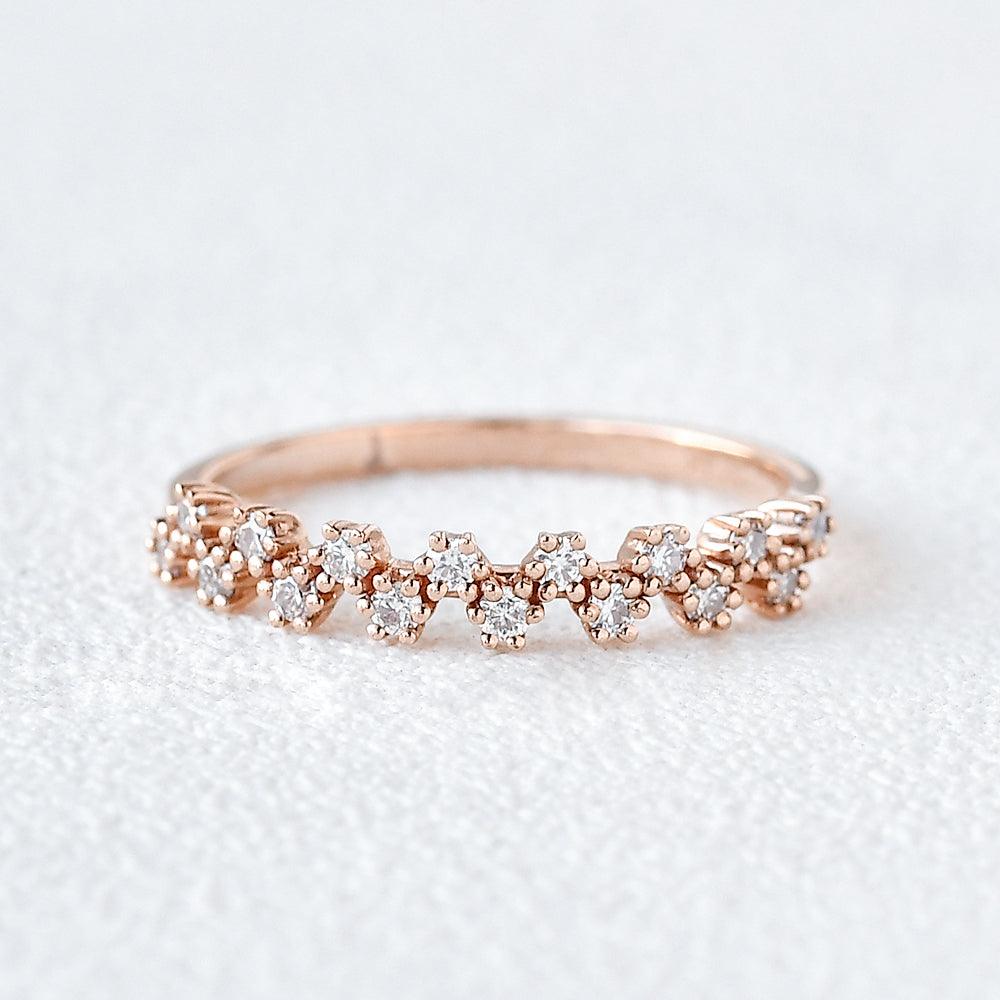 0.15 TCW Round Moissanite Dainty Cluster Wedding Band