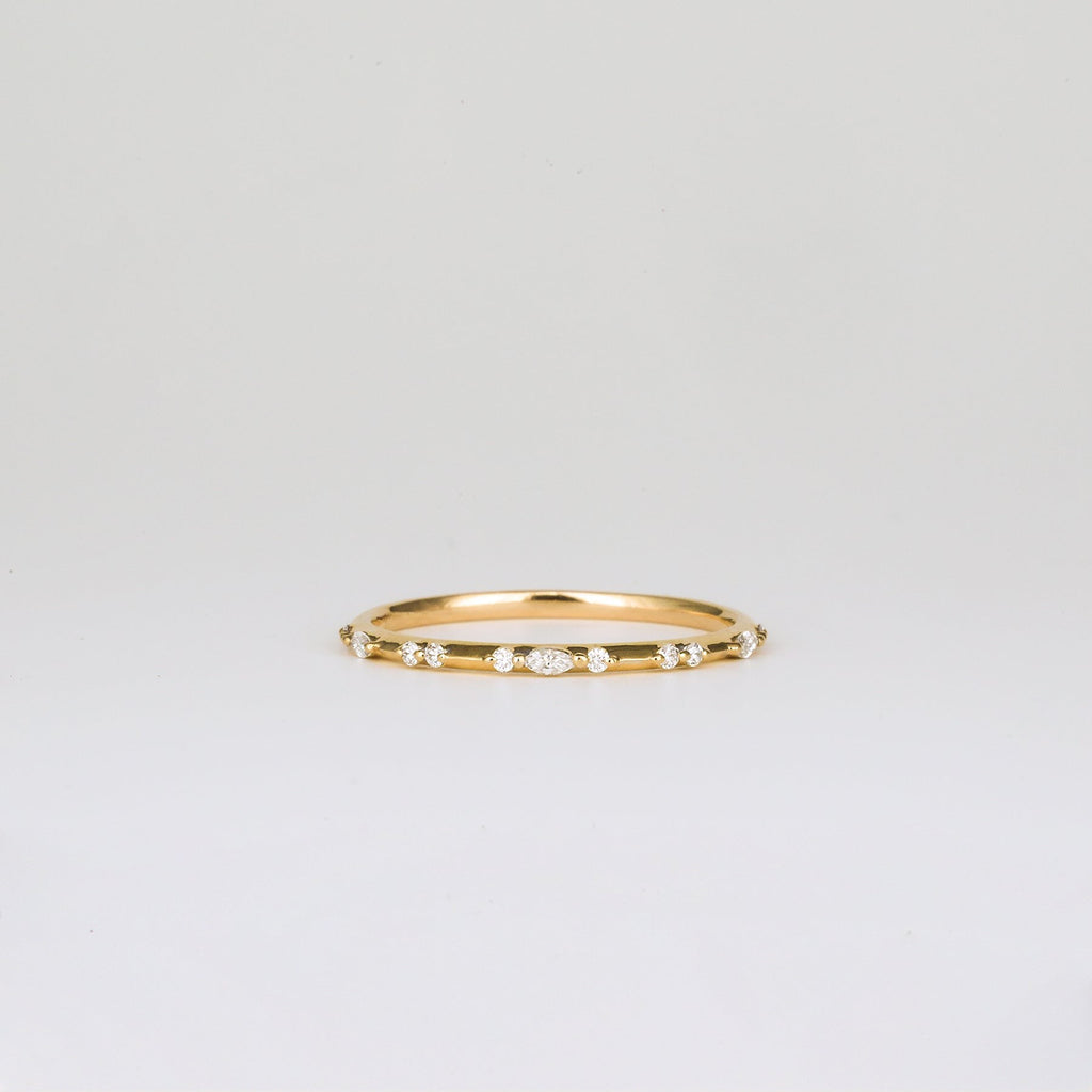 0.1 TCW Round & Marquise CVD Diamond Dainty Wedding Band